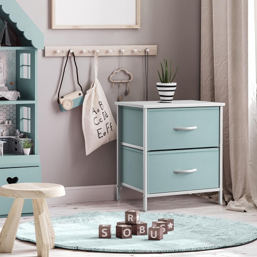 Sorbus Nightstand with 2 Drawers | Steel Frame Wood Top and Easy-Pull Fabric Bins | Ideal for Home Bedroom Office or College Dorm- Aqua