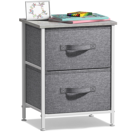 SORBUS  Nightstand With 2 Drawers | Steel Frame Wood Top And Easy-Pull Fabric Bins | Ideal for Home Bedroom Office Or College Dorm- In Gray