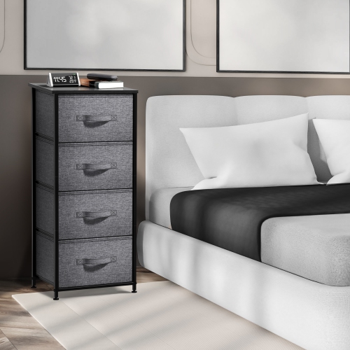 Sorbus 4-Drawer Chest Nightstand | Storage for Closet Home or College Dorm | Features Steel Frame Wood Top and Fabric Bins- Black