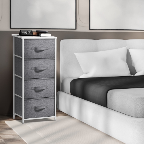 Sorbus 4-Drawer Chest Nightstand | Storage for Closet Home or College Dorm | Features Steel Frame Wood Top and Fabric Bins- White