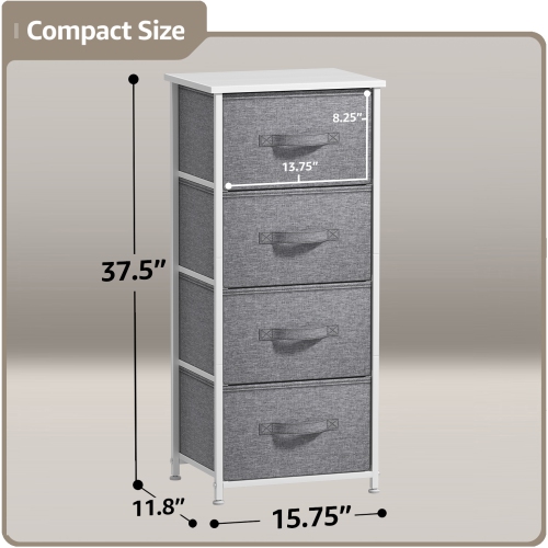 Sorbus 4-Drawer Chest Nightstand | Storage for Closet Home or College Dorm | Features Steel Frame Wood Top and Fabric Bins- White