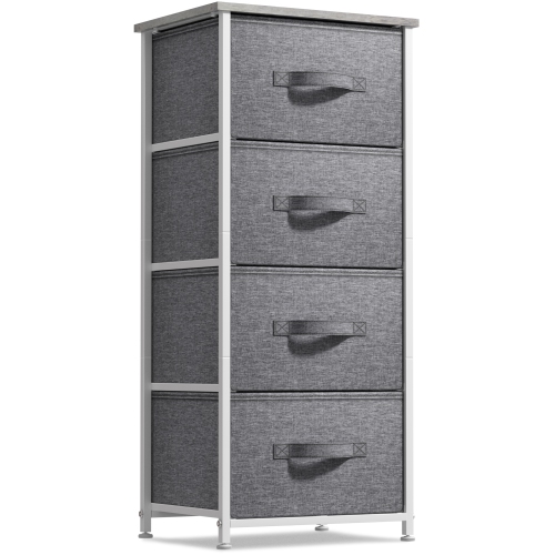 Sorbus 4-Drawer Chest Nightstand | Storage for Closet Home or College Dorm | Features Steel Frame Wood Top and Fabric Bins- Gray