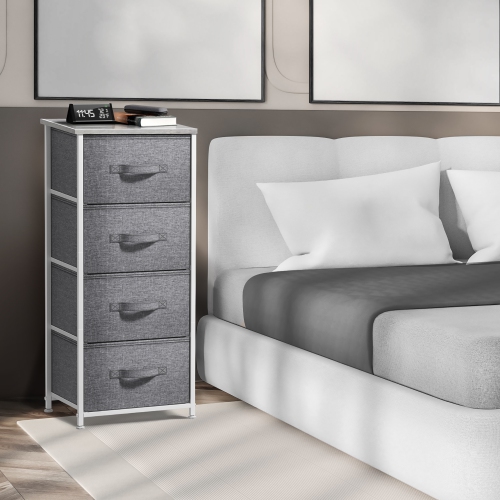Sorbus 4-Drawer Chest Nightstand | Storage for Closet Home or College Dorm | Features Steel Frame Wood Top and Fabric Bins- Gray