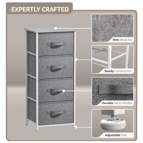 Sorbus 4-Drawer Chest Nightstand | Storage for Closet Home or College Dorm | Features Steel Frame Wood Top and Fabric Bins- Gray