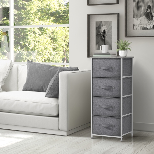 Sorbus 4-Drawer Chest Nightstand | Storage for Closet Home or College Dorm | Features Steel Frame Wood Top and Fabric Bins- Gray