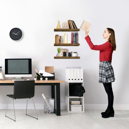 Paquet de 3 longues tablettes murales flottantes Sorbus pour chambre, décoration, cuisine, salon - pour trophées, cadres, étagère (brun)