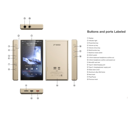 FiiO M21 Portable High Resolution Music Player-Titanium Gold