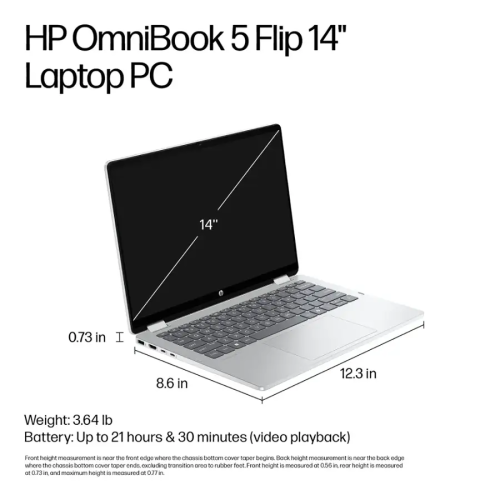 HP OmniBook 5 Flip 2-in-1 14" 2K IPS TouchScreen Laptop, Intel Core 7, 16GB LPDDR5 512GB SSD, AI Copilot, Long Battery Life, Wi-Fi 6E, Win 11 Home,