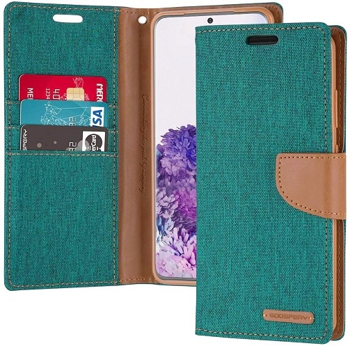 TopSave Goospery CANVAS Card Holder Fabric Folio Wallet Flip Case For Samsung Galaxy S25 Edge 6.7", Green