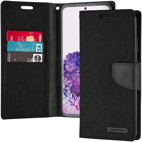TopSave Goospery CANVAS Card Holder Fabric Folio Wallet Flip Case For Samsung Galaxy S25 Edge 6.7", Black