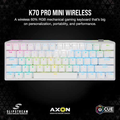 Corsair K70 PRO MINI WIRELESS RGB 60% Mechanical Gaming Keyboard - Fastest Sub-1ms Wireless, Swappable CHERRY MX Red Keyswitches, Aluminum Frame, PBT