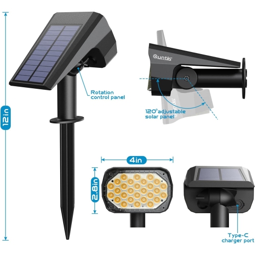 Solar Spot Lights Outdoor 6 Pack, Upgrade Led Outdoor Light Solar & Type C Powered, 3 Lighting Modes Auto ON/Off Yard Landscape Spotlights,