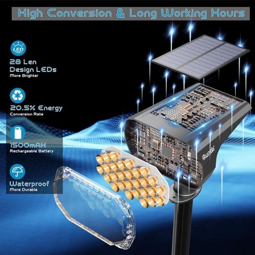 Solar Spot Lights Outdoor 6 Pack, Upgrade Led Outdoor Light Solar & Type C Powered, 3 Lighting Modes Auto ON/Off Yard Landscape Spotlights,