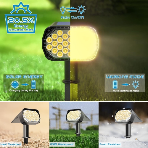 Solar Spot Lights Outdoor 6 Pack, Upgrade Led Outdoor Light Solar & Type C Powered, 3 Lighting Modes Auto ON/Off Yard Landscape Spotlights,