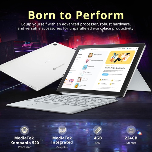 ASUS Chromebook Detachable 10.5" 2-in-1 Touchscreen Laptop,MediaTek Kompanio 520,4GB RAM, 64GB eMMC,Chrome OS,Silver