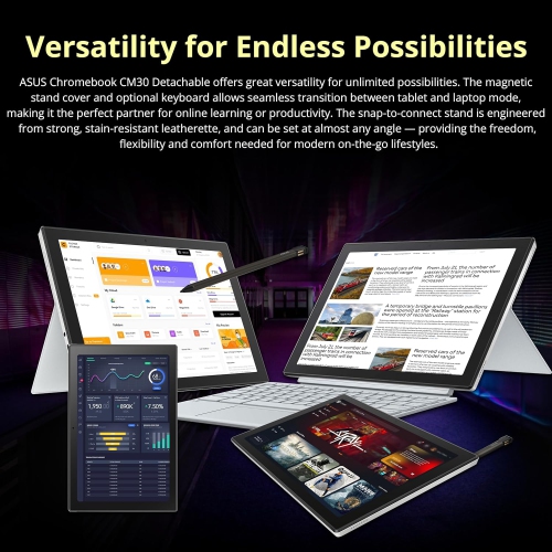 ASUS Chromebook Detachable 10.5" 2-in-1 Touchscreen Laptop,MediaTek Kompanio 520,4GB RAM, 64GB eMMC,Chrome OS,Silver