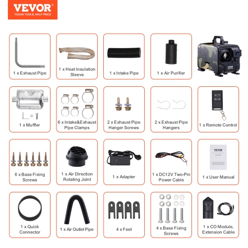 VEVOR 8KW Diesel Heater, 12V/24V All in One Diesel Air Heater, Bluetooth APP Remote Control, Display Screen, CO Alarm, Fast Heating Horizontal Diesel