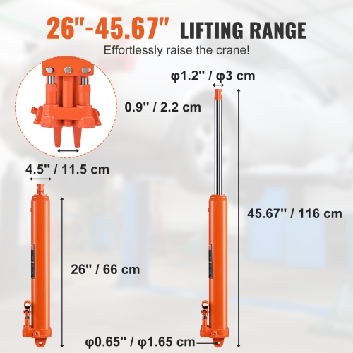 VEVOR Hydraulic Long Ram Jack, 8 Ton Engine Hoist Cylinder w/ Double Piston Pump And Clevis Base, Hydraulic Ram Cylinder for Engine Lift Hoists, Shop