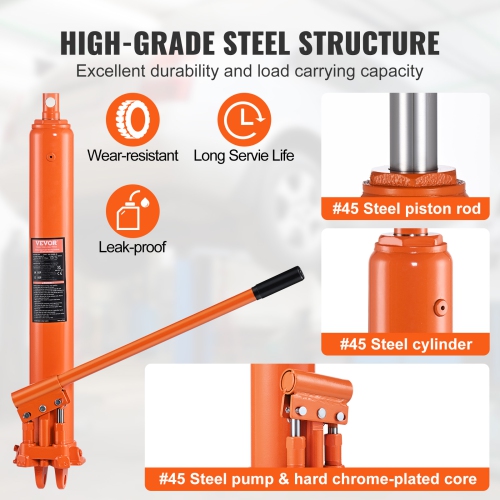 VEVOR Hydraulic Long Ram Jack, 8 Ton Engine Hoist Cylinder w/ Double Piston Pump And Clevis Base, Hydraulic Ram Cylinder for Engine Lift Hoists, Shop