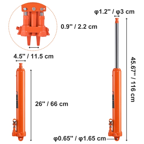 VEVOR Hydraulic Long Ram Jack, 8 Ton Engine Hoist Cylinder w/ Double Piston Pump And Clevis Base, Hydraulic Ram Cylinder for Engine Lift Hoists, Shop