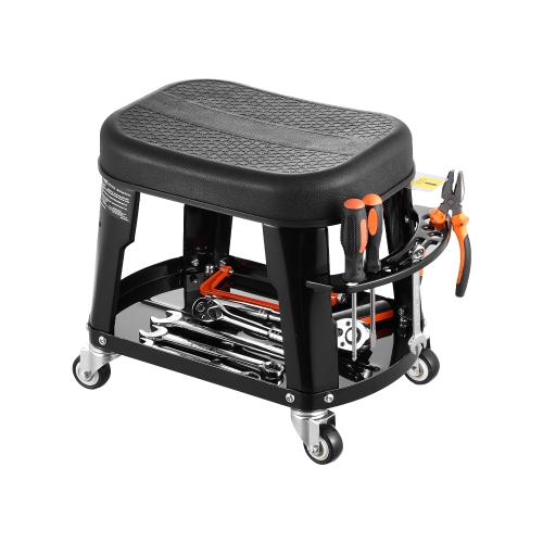 VEVOR 300lbs Capacity Mechanic Stool, Garage Seat/Work Stool with Wheels, 360° Rolling Stool with Tool Tray and Screwdriver Rack, Heavy-Duty, for