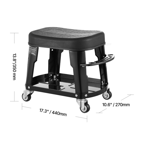 VEVOR 300lbs Capacity Mechanic Stool, Garage Seat/Work Stool with Wheels, 360° Rolling Stool with Tool Tray and Screwdriver Rack, Heavy-Duty, for