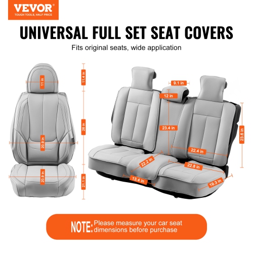 VEVOR 13pcs Seat Covers, Universal Car Seat Covers, Front & Rear Seat, Faux Leather Cover, Full Enclosed Design, Detachable Headrest and Airbag
