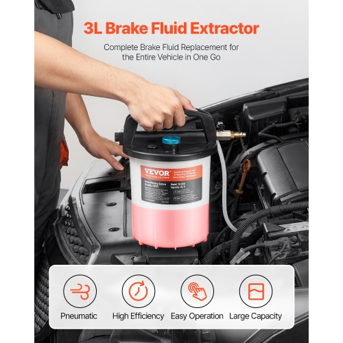 VEVOR Brake Bleeder Kit, 3L Brake Fluid Extractor w/ 1L Siphon Refilling Bottle & 13 Hose Connectors, Brake Bleeder Kit w/ Extended Silicone Hose &