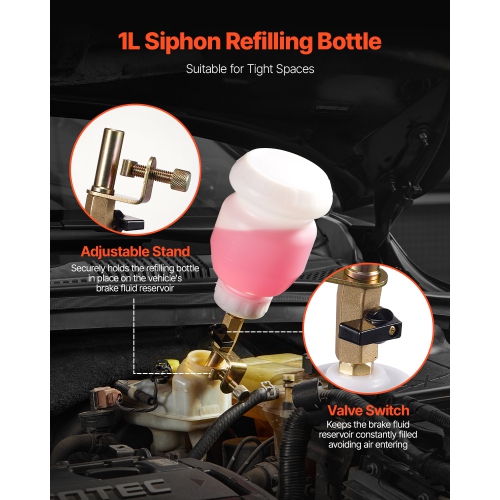 VEVOR Brake Bleeder Kit, 3L Brake Fluid Extractor w/ 1L Siphon Refilling Bottle & 13 Hose Connectors, Brake Bleeder Kit w/ Extended Silicone Hose &