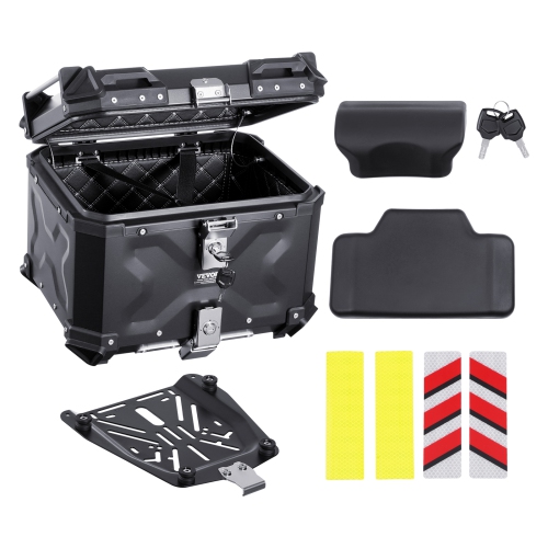 VEVOR  45L Motorcycle Top Case, Aluminum Alloy Motorbike Box W/ Leather Lining, Waterproof Detachable Motorcycle Top Box W/ Lock & Back Cushion, Fit