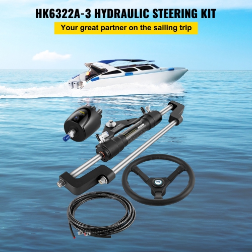 VEVOR 300HP Hydraulic Outboard Steering Kit, Hydraulic Steering Kit Helm Pump,Hydraulic Boat Steering Kit with 22 Feet Hydraulic Steering Hose for
