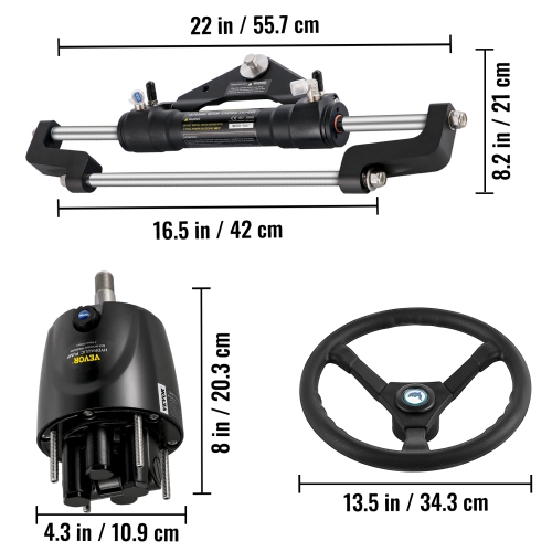 VEVOR 300HP Hydraulic Outboard Steering Kit, Hydraulic Steering Kit Helm Pump,Hydraulic Boat Steering Kit with 22 Feet Hydraulic Steering Hose for
