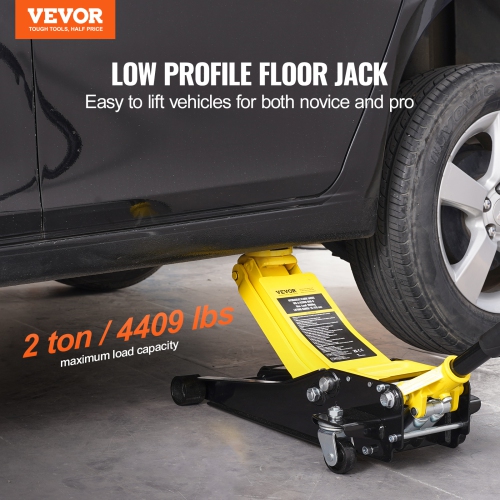 VEVOR 2 Ton Low Profile Floor Jack 2 Ton, Heavy Duty Iron Hydraulic Racing Floor Jack, Hydraulic Car Jack, Dual Piston Quick Lift Pump, 3"-18.5"