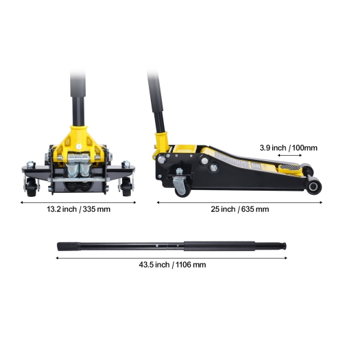 VEVOR 2 Ton Low Profile Floor Jack 2 Ton, Heavy Duty Iron Hydraulic Racing Floor Jack, Hydraulic Car Jack, Dual Piston Quick Lift Pump, 3"-18.5"