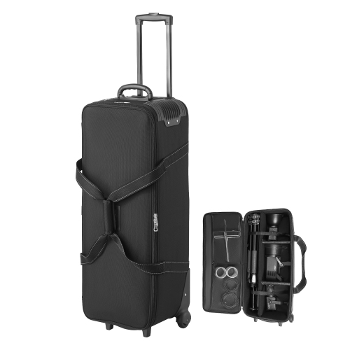 VEVOR 35.83 x 11.81 x 14 in Studio Equipment Trolley Case, Rolling Camera Bag, Carrying Bag with Wheels Straps Padded Compartment Handle, for Light
