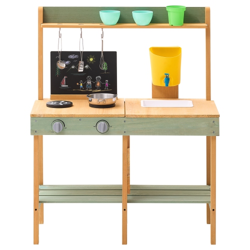 VEVOR Mud Kitchen for Kids, Wooden Toy Play Kitchen Set, Outdoor Toddler Grocery Store Playset, with Planter Box, Stoves, Tank, Faucet, Blackboard,