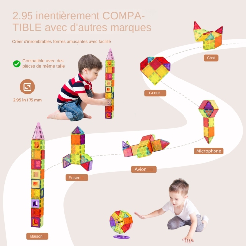 VEVOR 121 PCS Magnetic Tiles, Magnetic Building Blocks for Kids, with 2 Car Bases & 26 Digital Cards, STEM Educational Construction Stacking Toys for