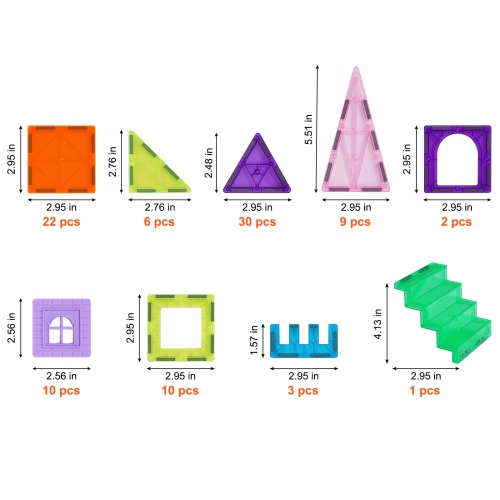 VEVOR 121 PCS Magnetic Tiles, Magnetic Building Blocks for Kids, with 2 Car Bases & 26 Digital Cards, STEM Educational Construction Stacking Toys for