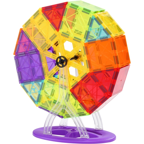 VEVOR 121 PCS Magnetic Tiles, Magnetic Building Blocks for Kids, with 2 Car Bases & 26 Digital Cards, STEM Educational Construction Stacking Toys for