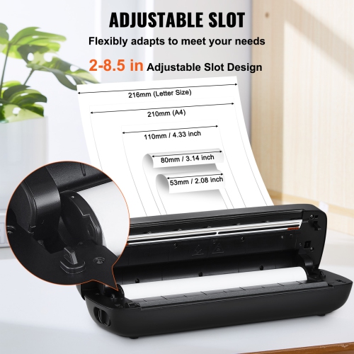 VEVOR 203 DPI Portable Printer-2600mAh Battery, Bluetooth Inkless Mobile Printer for A4, A5 & 8.5" x 11" Thermal Paper, Fit iOS, Android & Laptop,