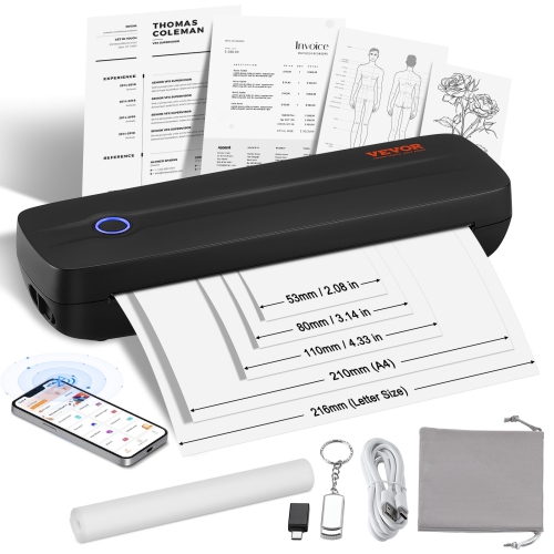 VEVOR  300 Dpi Portable Thermal Printer-2600Mah Battery, Bluetooth Inkless Mobile Printer for A4, A5 & 8.5" X 11" Thermal Paper, Fit Ios, Android &