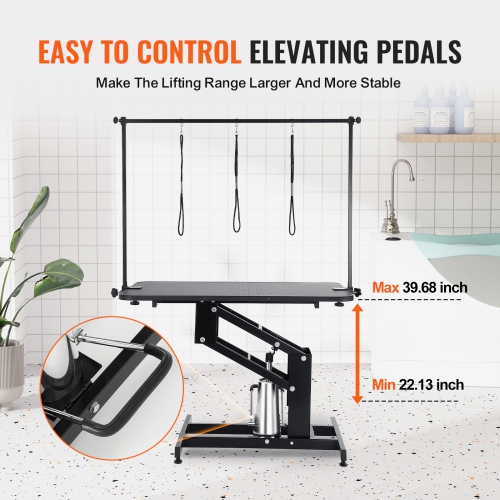 VEVOR 43" Hydraulic Pet Grooming Table, Heavy Duty Dog Grooming Arm for Medium/Small Dogs, Height Adjustable, Anti Slip Tabletop /Dog Grooming