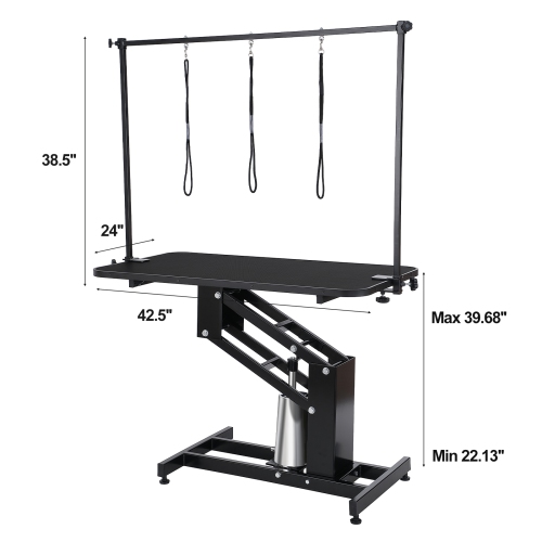 VEVOR 43" Hydraulic Pet Grooming Table, Heavy Duty Dog Grooming Arm for Medium/Small Dogs, Height Adjustable, Anti Slip Tabletop /Dog Grooming