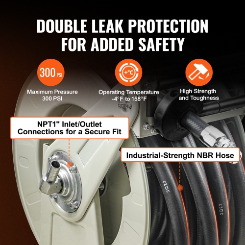 VEVOR 3/4" x 66' Fuel Hose Reel, Extra Long Retractable Diesel Hose Reel, Heavy-Duty Carbon Steel Construction with Automatic Fuel Nozzle, NBR Rubber