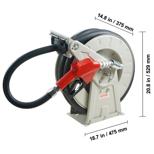 VEVOR 3/4" x 66' Fuel Hose Reel, Extra Long Retractable Diesel Hose Reel, Heavy-Duty Carbon Steel Construction with Automatic Fuel Nozzle, NBR Rubber