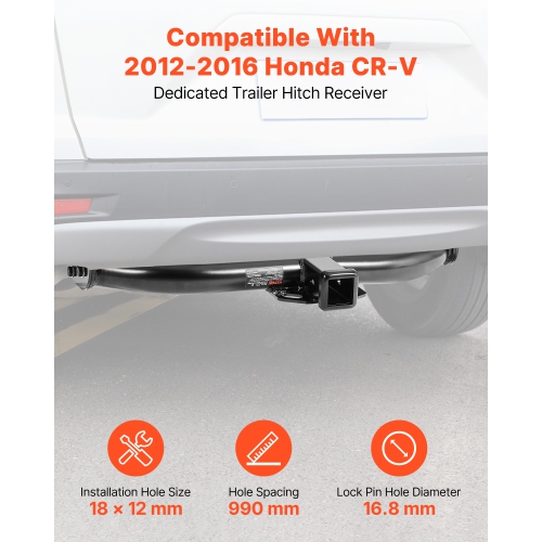 VEVOR 6000 lbs Class 3 Trailer Hitch, 2-Inch Receiver, Q345B Steel Tube Frame, Compatible with 2012-2016 Honda CR-V, Multi-Fit Hitch to Receive Ball