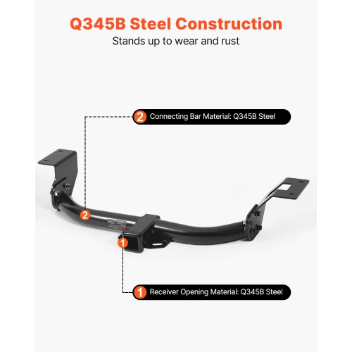 VEVOR 6000 lbs Class 3 Trailer Hitch, 2-Inch Receiver, Q345B Steel Tube Frame, Compatible with 2012-2016 Honda CR-V, Multi-Fit Hitch to Receive Ball