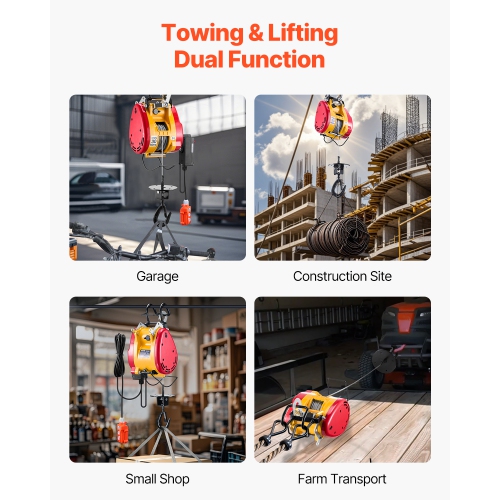 VEVOR 2-in-1 Electric Hoist Winch, 1100 lbs Capacity, 1800W Portable Power Winch, 98 ft Lifting Height, 36 ft/min with Wire and Wireless Remote