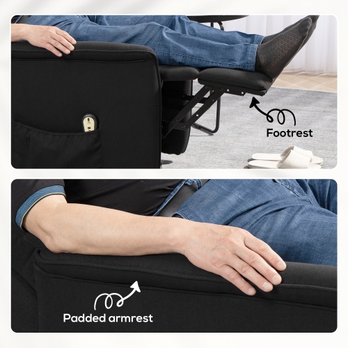 Fauteuil inclinable électrique de HOMCOM, fauteuil électrique pour personnes âgées, canapé inclinable rembourré avec télécommande, pochettes
