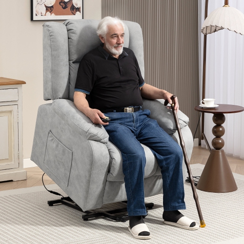 HOMCOM Power Lift Chair for Elderly, Microfibre Upholstered Electric Recliner Chair for Seniors with Footrest, Remote Control, Side Pockets for